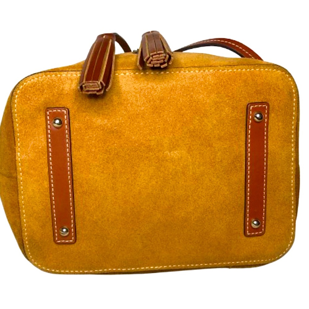 DOONEY BOURKE Honey Suede Bucket Bag w/ Brown Leather Drawstring Tassel Pull - Picture 7 of 17
